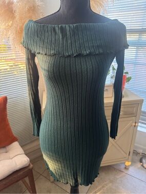 Heart Hips Dark Teal Ribbed Knit Sweater